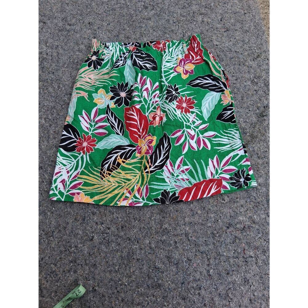 Cynthia Rowley womens small green skirt 100% linen knee length floral tropical - Picture 3 of 8